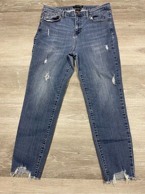 Nanette Lepore Belle High Rise Ankle Skinny Jeans Size 12 Distressed Raw Hem
